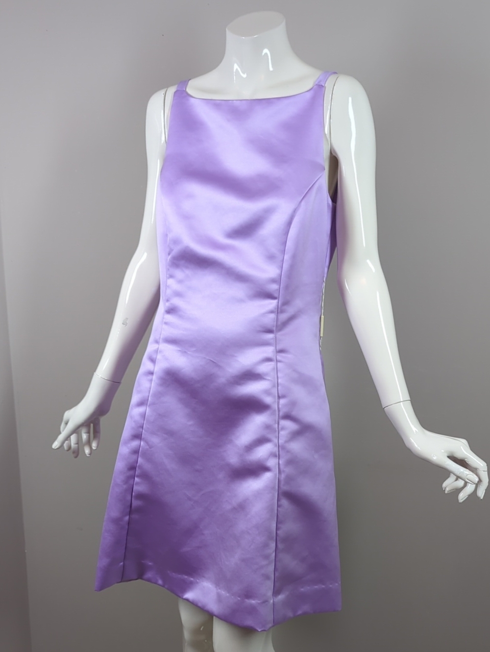 Vintage 90s Jessica Sears Lavender Satin Mini Dress Sleek Classic 8